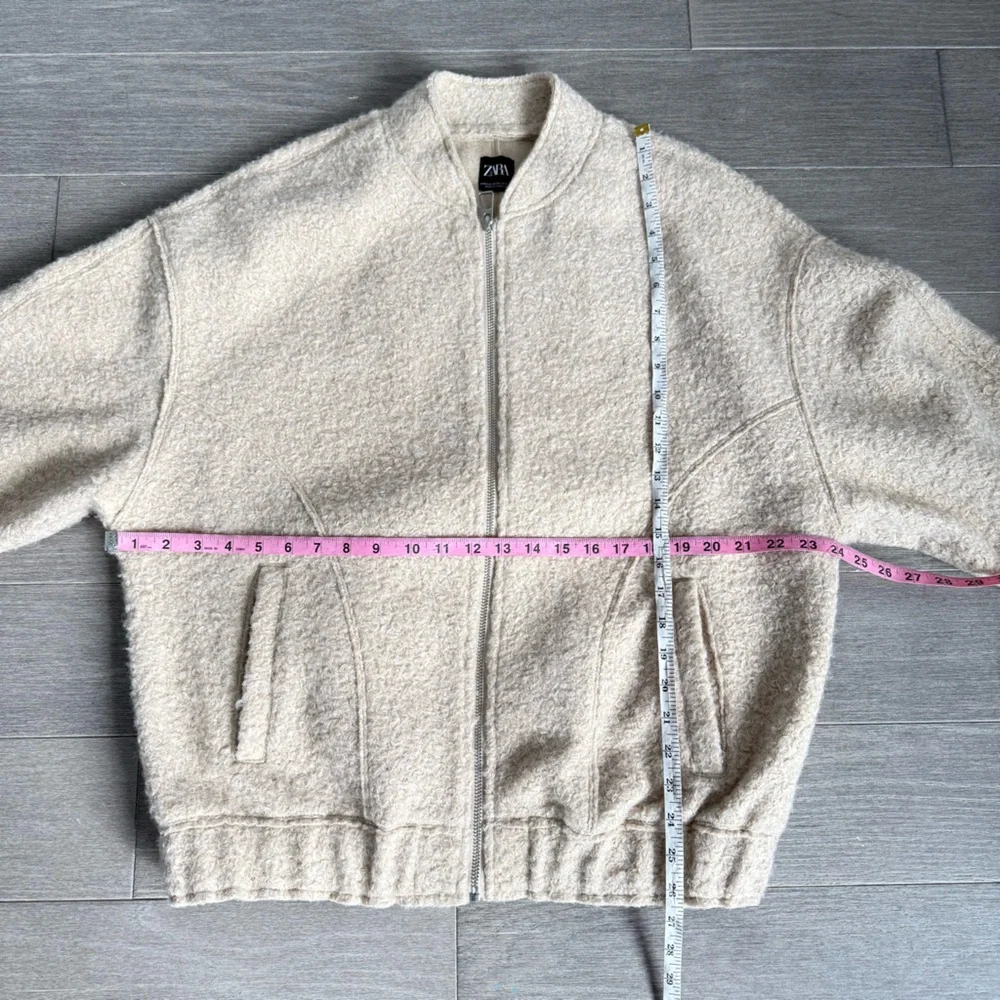 ZARA 5070/642 Textured Bouclé Bomber Jacket Sand Beige XS Oversized Quiet Luxury - Picture 16 of 16